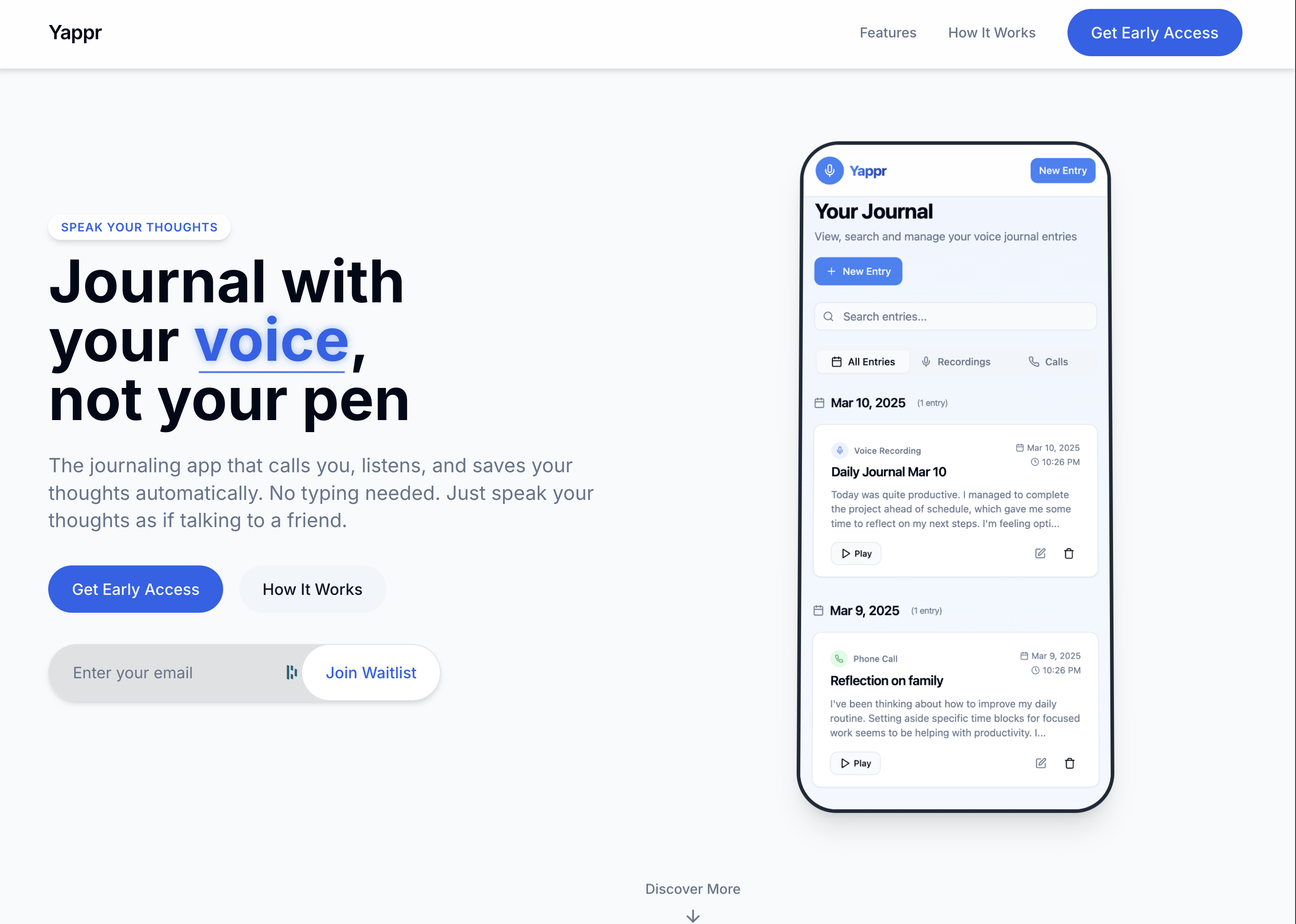 Figma prototype - main journaling screen